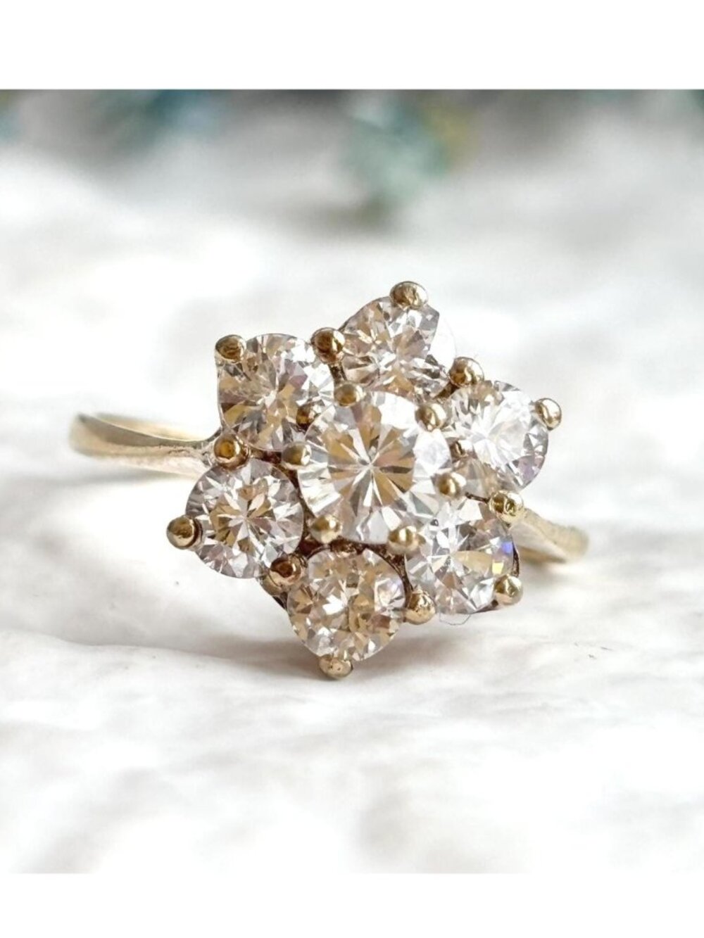 Gold Overlay Cubic Zirconia Vermeil Sterling Silver 925 Vintage Ring - sz 7